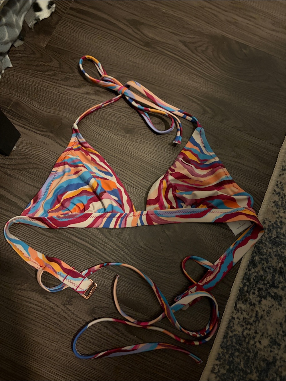 Target Multicolor Wave-Print Triangle Bikini Top - Pink Blue Orange Red Cream